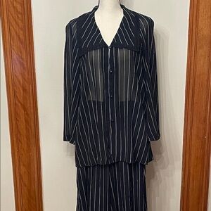 Vintage Natori II Navy and Cream Striped Pajama Set